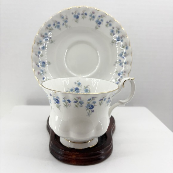Royal Albert Other - Vintage Royal Albert Memory Lane Tea Cup &‎ Saucer England Blue Floral Gold Trim